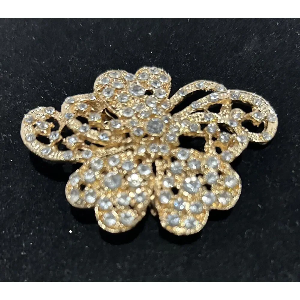 Rhinestone Butterfly‎ Brooch Pins Set of 2 Sparkly Goldtone